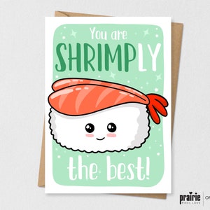 Carte d’anniversaire de sushi de crevette, carte de jeu de mots de sushi, jeu de mots asiatique de nourriture, carte de punny, petit ami, carte d’anniversaire de petite amie