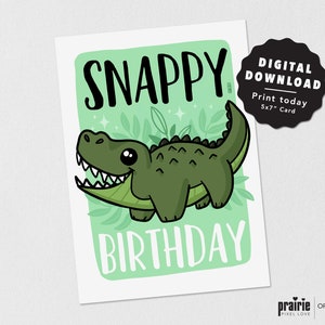 Alligator Birthday Card, Printable Card, Downloadable card, Digital Download Card, Digital Greeting Card, Card Download, Digital Card