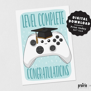 Gamer afstudeerkaart, grappige Grad-kaart, afdrukbare kaart, downloadbare kaart, digitale downloadkaart, digitale wenskaart, digitale kaart