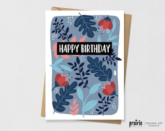 Printed Birthday Card, Birthday Card, Floral Birthday Card, Birthday Card, Adult Birthday Card, Teen Birthday Card,