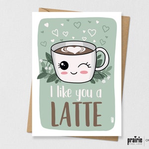 Tarjeta de latte Pun impresa, tarjeta de cumpleaños de café, tarjeta de cumpleaños de comida, tarjeta de cumpleaños de café, tarjeta Pun, tarjeta Punny, amante del café
