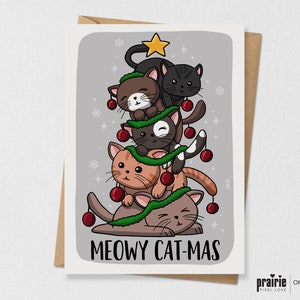 Carte de Noël Meowy Catmas, Carte drôle, Carte de Noël chat, Carte de vacances, Carte de Noël drôle, Carte mignonne, Carte jeu de mots, Carte, Amoureux du chat