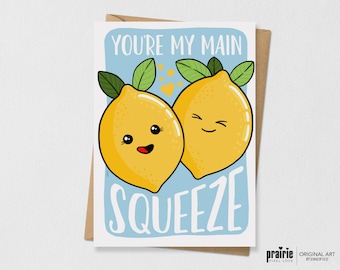 Lemon Pun Card, Main Squeeze, Lemon Card, Lemon Birthday Card, Lemon Gift, Yellow Birthday Card, Pun Card, Punny Card