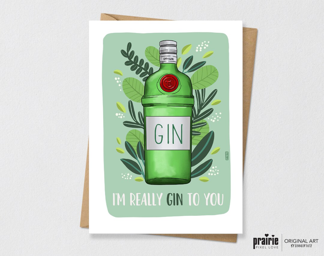 Printed Gin Card Gin Birthday Card Alcohol Birthday Card Etsy