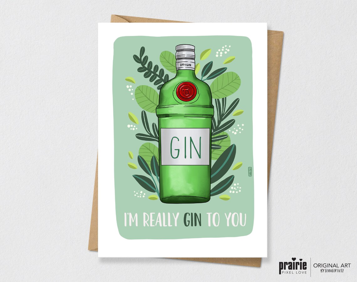 Printed Gin Card Gin Birthday Card Alcohol Birthday Card Etsy