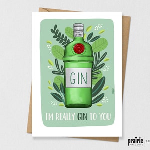 Carte imprimée de gin, carte d’anniversaire de gin, carte d’anniversaire d’alcool, carte d’anniversaire, carte de jeu de mots, carte de Valentines, petit ami, carte d’anniversaire de petite amie