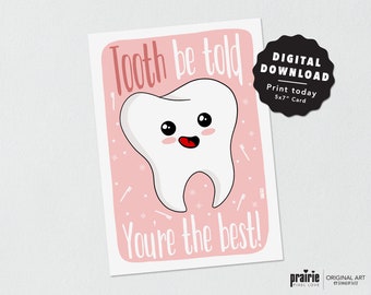 Tooth birthday card, tooth card, fairy card, dentist card, dentist birthday, oral card, Printable Card, Downloadable card, Digital Download
