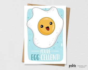 Egg Pun Card, Egg-celllent, Egg Birthday Card, Egg Valentines, Kids Valentines, Breakfast Card, Breakfast Birthday Card, Breaky