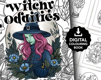 Mystical Witchy Oddities Colouring Book, Adult Colouring Book, Colouring Book, Witch Colouring Book, Digital Colouring Pages, Digital