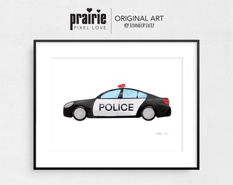 Police Car Print, Police Car Poster, Art print, Nursery Art, Rescue Car  watercolour, Police Car Decor, Police Car, Police Poster