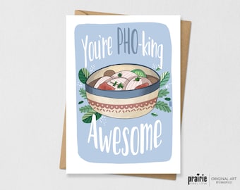 Gedrukte Pho-kaart, Pho-verjaardagskaart, Aziatische voedselverjaardagskaart, verjaardagskaart, pun card, punnykaart, vriendje, verjaardagskaart van de vriendin