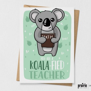 Carte de remerciement de l’enseignant Koala, carte Koala, carte drôle, carte mignonne, carte de gratitude, cartes d’enseignant, cadeau de professeur, professeur de mathématiques