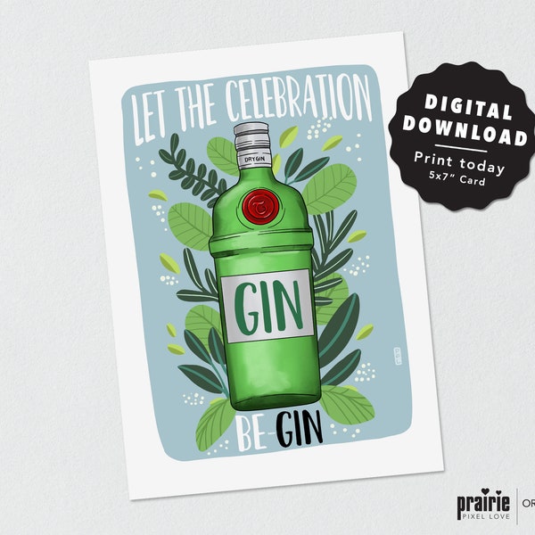 Gin Birthday Card, Printable Card, Downloadable card, Digital Download Card, Digital Greeting Card, Card Download, Digital Card
