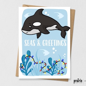 Carte de Noël d’épaulard, Carte de drôle de baleine, Carte de Noël, Carte de Noël, Carte de Noël drôle, Carte mignonne, Carte de Jeu de mots, Carte de Noël mignonne