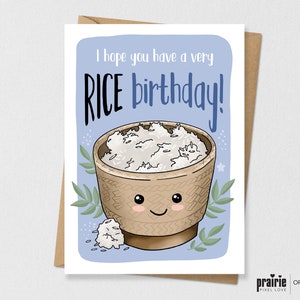 Carte de riz collante imprimée, carte d’anniversaire de riz, carte asiatique d’anniversaire de nourriture, carte d’anniversaire, carte de jeu de mots, carte de punny, petit ami, carte de Kawaii