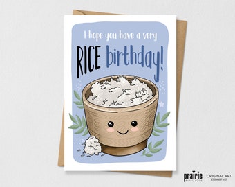 Printed Sticky Rice Card, Rice Birthday Card, Asian Food Birthday Card, Birthday Card, Pun Card, Punny Card, Boyfriend, Kawaii Card