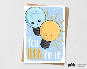 Light Bulb Pun Card, Turn me on, Light Card, Birthday Card, Boyfriend Gift, Girlfriend Birthday Card, Pun Card, Electrical, Electricity