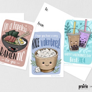 Asian Food Valentine Cards, Raman Valentines Card, Bubble Tea Valentines Card, Kids Valentines, School Valentine, Classroom Valentine