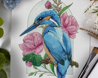 Kingfisher Garden Print: Limited Edition Watercolor Bird Art