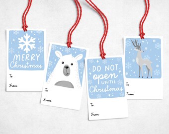 Set of 8 Blue Christmas Gift Tags, Gift Tags, Tags, Holiday Gift Tags, Holiday Tags, Gift Tags Christmas, Illustrated Tags, Gift Wrapping