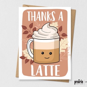 Carte de remerciement Latte, Carte café, Carte drôle, Carte mignonne, Carte de gratitude, Cartes d’enseignant, Carte de Thanksgiving, Cartes d’automne, Carte d’automne