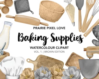 Neutral Baking Clipart, Watercolor Baking Clipart, Baking, Home Bakery Logo, Cooking Logo, Culinary Clipart, Kitchen Utensils,Bakery Clipart