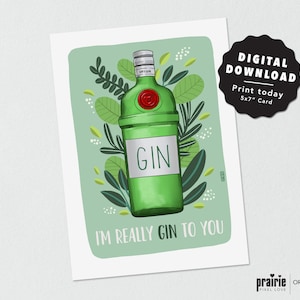 Gin-verjaardagskaart, afdrukbare kaart, downloadbare kaart, digitale downloadkaart, digitale wenskaart, kaartdownload, digitale kaart