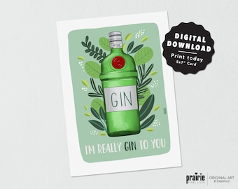 Gin Geburtstagskarte: Lustig illustrierte Grußkarte (Digitaler Download)