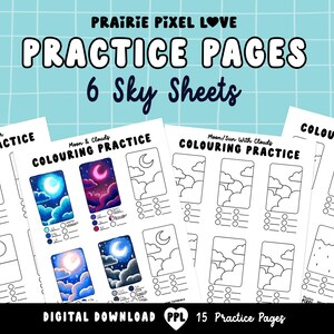 Plantilla para colorear texturas de cielo y nubes: Página de práctica imprimible (PDF)