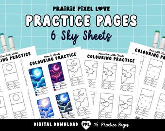Colouring Sky & Clouds Texture Template: Printable Practice Page (PDF)