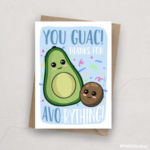 Cartão de agradecimento de abacate, seu guacamole, trocadilho de abacate, cartão, cartão de agradecimento, cartão de professor, cartão de comida, cartões de felicitações de comida, abacate
