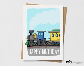 Printed Train Birthday Card, Train Birthday Card, Train Card, Birthday Card, Kids Birthday Card, Boys Birthday Card