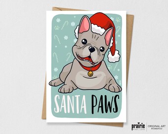 サンタの足跡のクリスマス カード、犬の面白いカード、犬のクリスマス カード、ホリデー カード、面白いクリスマス カード、かわいいカード、しゃれカード、かわいいクリスマス カード