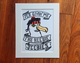 Yer Givin Me the Heebie Jeebies - original handmade linocut bird art print