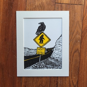 The Crow Road - original handmade linocut bird art print
