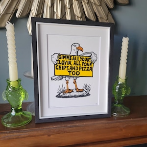 Rock n&#39; Gull - original handmade linocut seagull bird art print