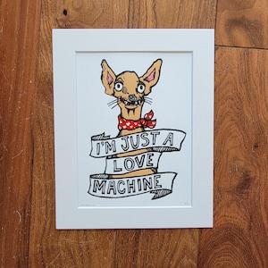Chihuahua mit Strickjacke - original handgemachter Linolschnitt Hundedruck