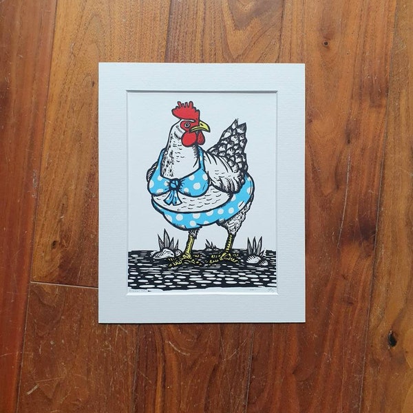 Summer Hen - handmade linocut chicken bird art print