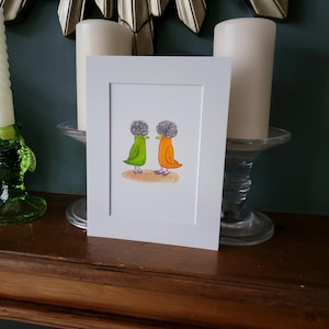 The Curly Birds - original handmade hand drawn watercolour illustration