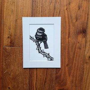 Musical Chickadee - original handmade linocut bird art print