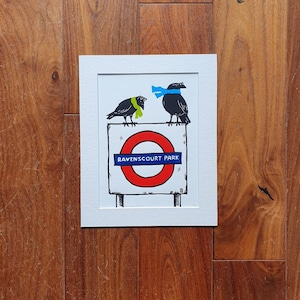 Ravenscourt Park - handmade original linocut bird art print
