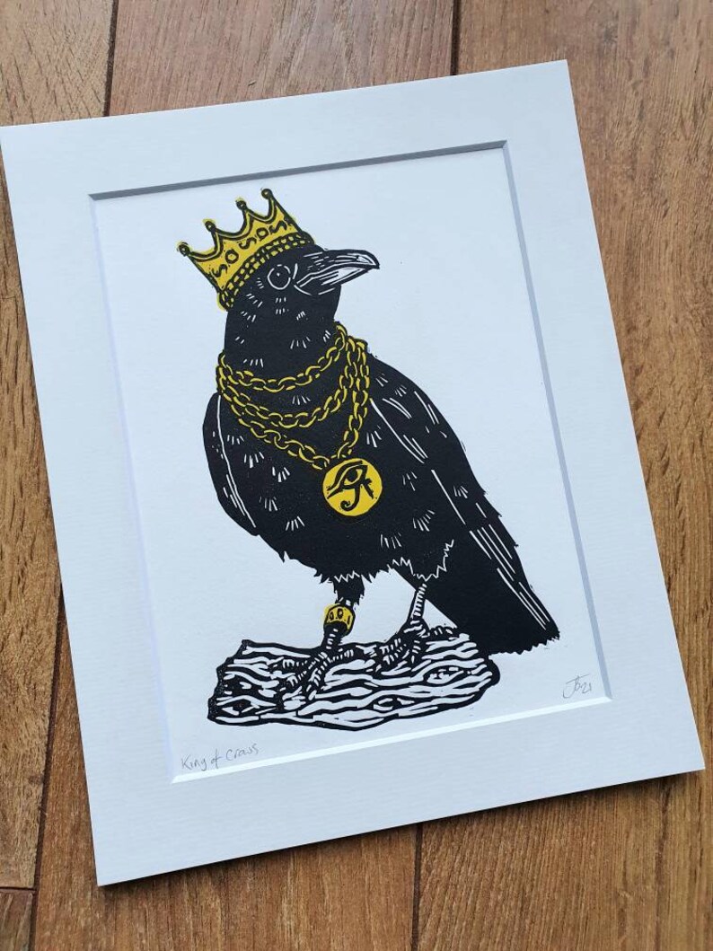 handmade original linocut art print King of Crows