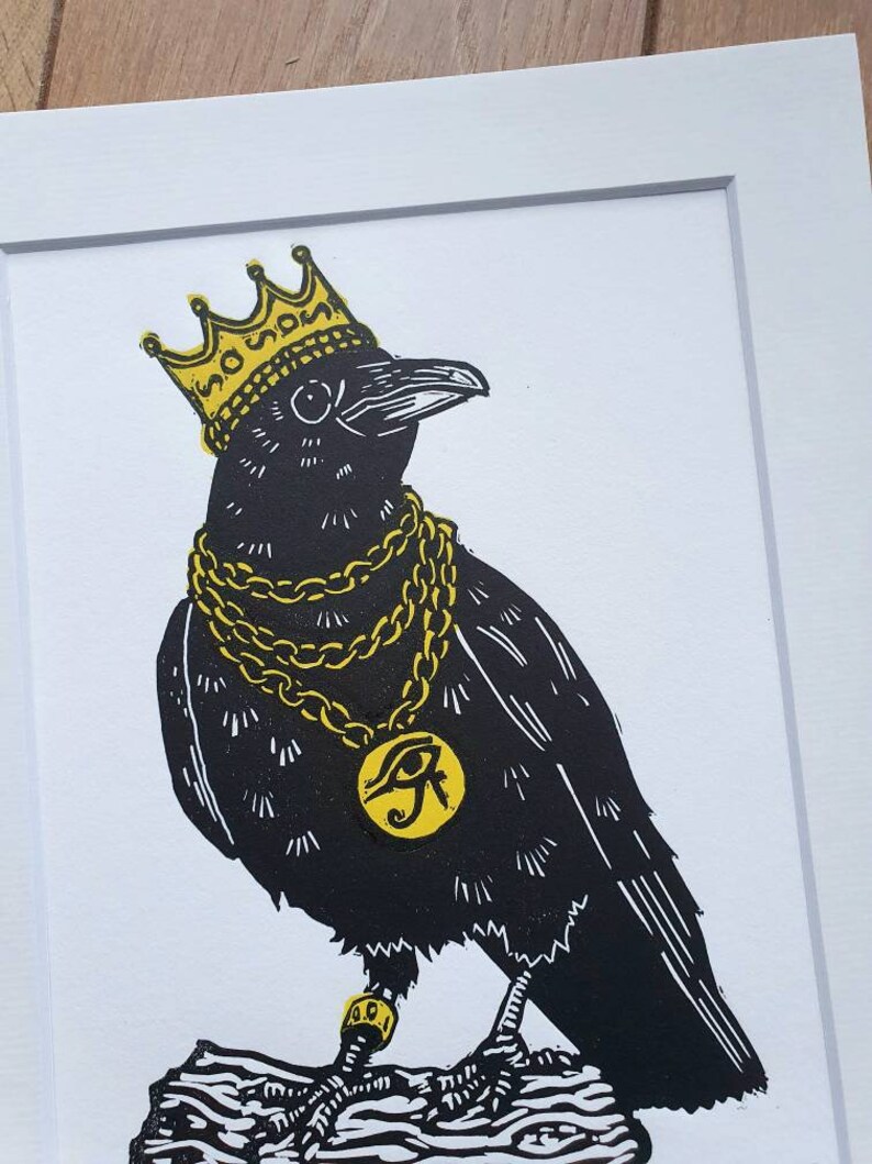 handmade original linocut art print King of Crows