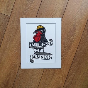 Taking Care of Business - Original linoldruck vogel kunstdruck