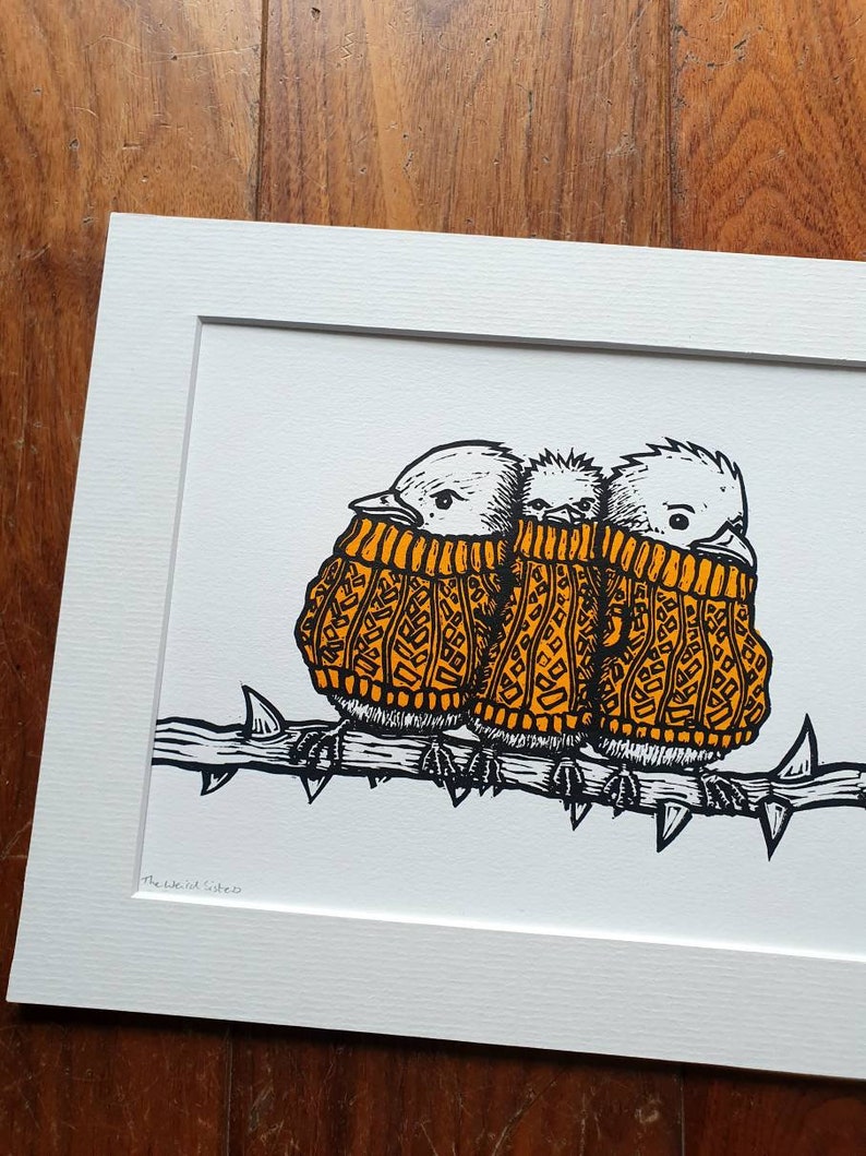 The Weird Sisters - Handmade Linocut Bird Art Print - Etsy