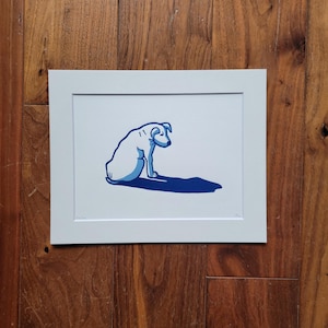 Blauer Hund - original handgemachter Linolschnitt Hundedruck