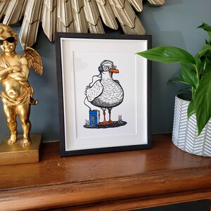 That 80s Gull - handgemaakte originele linosnede zeemeeuwvogelkunstprint