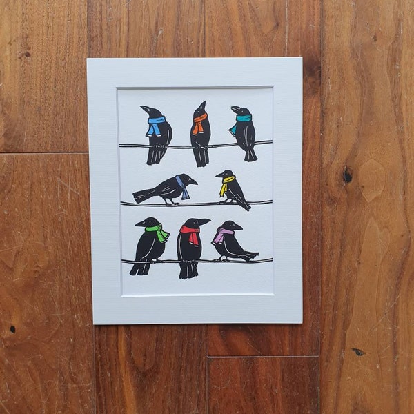 Ravenscourt Grove - handmade original linocut bird art print