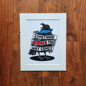Er komt iets slechts op deze manier - originele handgemaakte linosnede zeemeeuwvogel kunstprint