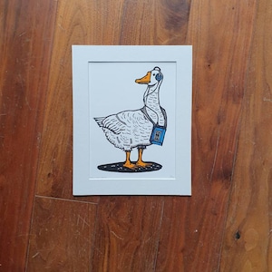 Radio Goo Goose - handmade linocut art bird print